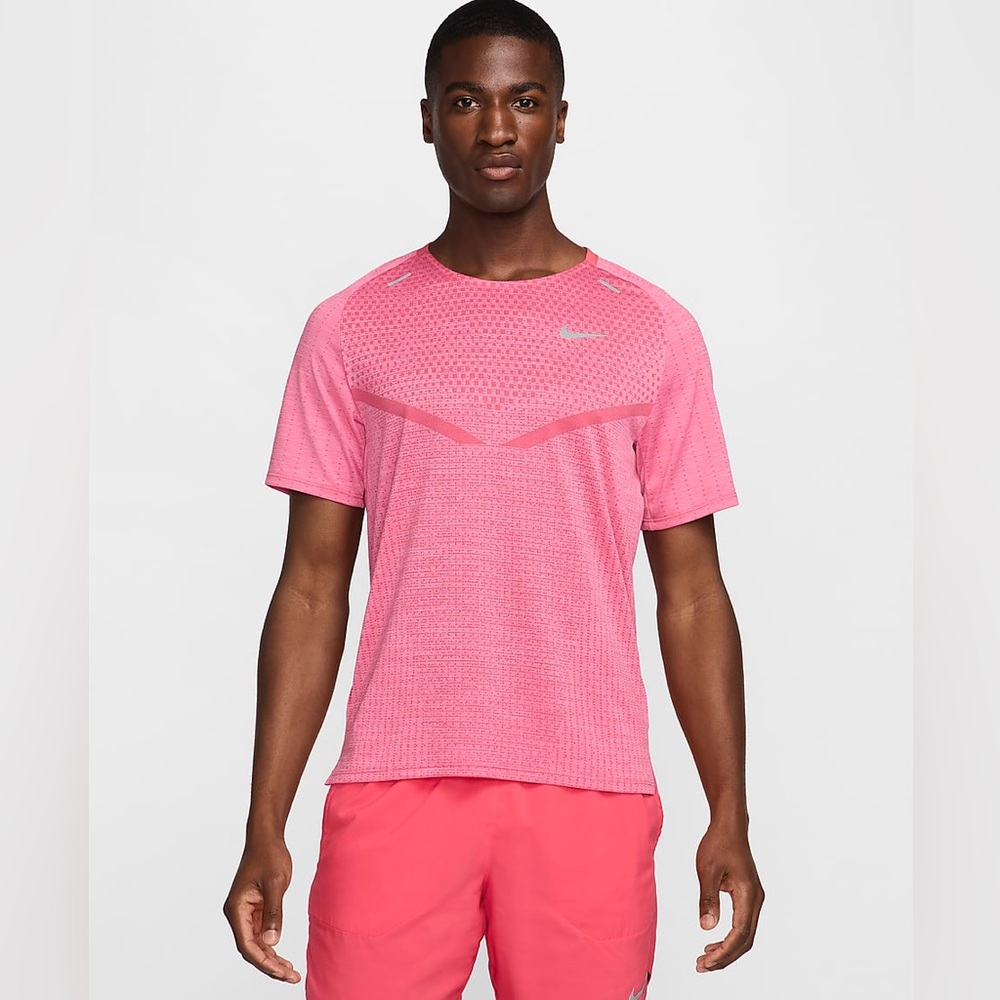 Nike TechKnit Dri-FIT ADV Short Sleeve Running Top Pink Men’s Size L Like New